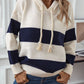 Drawstring Contrast Stripe Dropped Shoulder Hooded Sweater