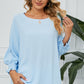 Smocked Lantern Sleeve Round Neck Blouse