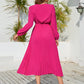 V-Neck Long Sleeve Pleated Dress