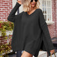 Slit V-Neck Dropped Shoulder Sweater