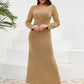 Ruched Round Neck Long Sleeve Dress