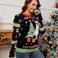 Contrast Christmas Pattern Round Neck Sweater