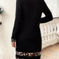 Leopard Trim Round Neck Long Sleeve Mini Dress