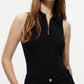 Quarter Zip Collared Neck Sleeveless Bodysuit