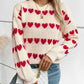 Heart Round Neck Dropped Shoulder Sweater