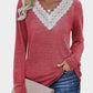 Lace Detail V-Neck Long Sleeve T-Shirt