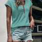 Lace Detail Half Zip Cap Sleeve T-Shirt