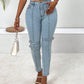 Decorative Buckle Skinny Jeans with Pockets