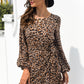 Animal Print Round Neck Balloon Sleeve Mini Dress