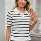 Striped Johnny Collar Short Sleeve Sweater