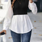 Contrast Round Neck Puff Sleeve Blouse