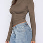 Ruched Asymmetrical Neck Long Sleeve T-Shirt