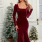 Plush Hem Square Neck Long Sleeve Dress