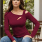 Cutout Asymmetrical Neck Long Sleeve T-Shirt