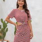 Cutout Striped Round Neck Short Sleeve Dress