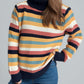 Contrast Stripes Turtleneck Long Sleeve Sweater