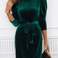 Mock Neck Tie Waist Puff Sleeve Mini Dress