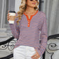 Striped Notched Long Sleeve T-Shirt