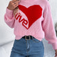 LOVE Heart Round Neck Dropped Shoulder Sweater