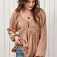 Tie Back Smocked Long Sleeve Babydoll Blouse