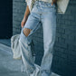 Distressed Asymmetric Waist Jeans