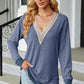 Slit V-Neck Long Sleeve T-Shirt