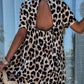 Cutout Back Leopard V-Neck Short Sleeve Mini Dress