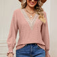Eyelet V-Neck Flounce Sleeve T-Shirt