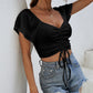 Drawstring Short Sleeve Crop Top