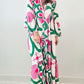 Printed Notched Long Sleeve Maxi Dress