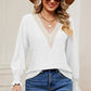 Eyelet V-Neck Flounce Sleeve T-Shirt