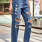 Distressed High Waist Straight Jeans