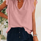 Ruffled Notched Cap Sleeve T-Shirt