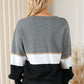 Color Block V Neck Long Sleeve Sweater