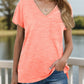 Pocketed Heathered V-Neck Short Sleeve T-Shirt