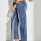 Contrast Patchwork Straight Jeans with Pockets