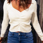 Ruched Sweetheart Neck Long Sleeve Sweater