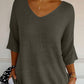 V-Neck Three-Quarter Sleeve Knit Top