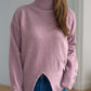 Front Slit Decorative Button Turtleneck Sweater