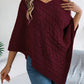 Cable-Knit Openwork Three-Quarter Sleeve Sweater