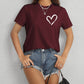 Heart Round Neck Short Sleeve T-Shirt