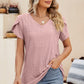 Eyelet V-Neck Petal Sleeve T-Shirt