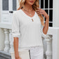 Eyelet Drawstring V-Neck Half Sleeve T-Shirt