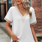 Openwork V-Neck Short Sleeve T-Shirt