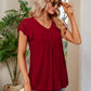 Ruched V-Neck Short Sleeve T-Shirt