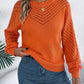 Openwork Round Neck Long Sleeve Knit Top