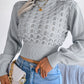 Openwork Mock Neck Long Sleeve Cropped Sweater