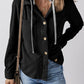 Drawstring Button Up Long Sleeve Hooded Jacket