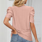 Eyelet Round Neck Puff Sleeve T-Shirt