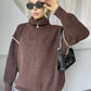 Quarter Zip Contrast Dropped Shoulder Sweater